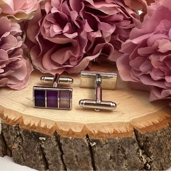 Multi Tone Purple Color Blocked Rectangular Cufflinks - Picture 7 of 16